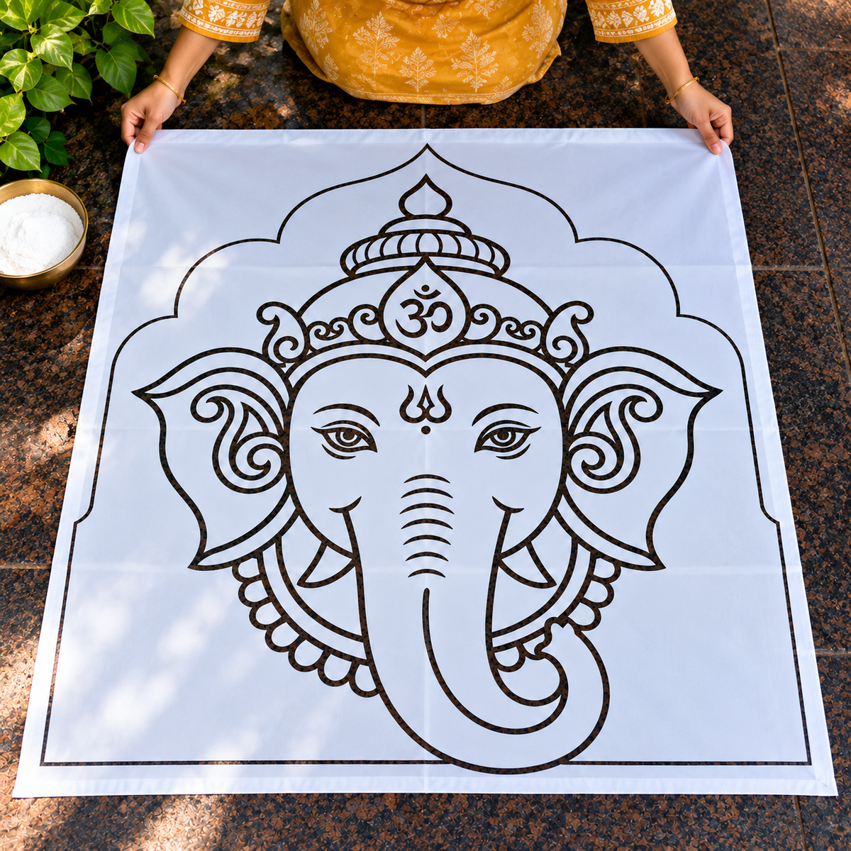 Sacred Guru Ganapati Face Flex Stencil – Reusable Rangoli & Kolam Design Stencil