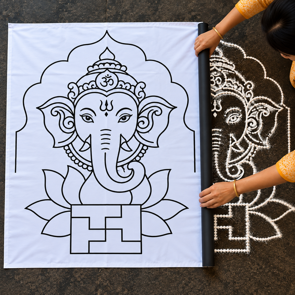 Swasthi Ganapati Flex Stencil | Traditional Ganesha Design for Pooja & Temple Decorations | Unikraf
