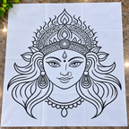 Devi Face Flex_ 2.5 Feet × 2 Feet _ Rangoli Stencil – Goddess Face Design for Pooja, Temple & Festival Decorations | 2.5 Feet × 2 Feet