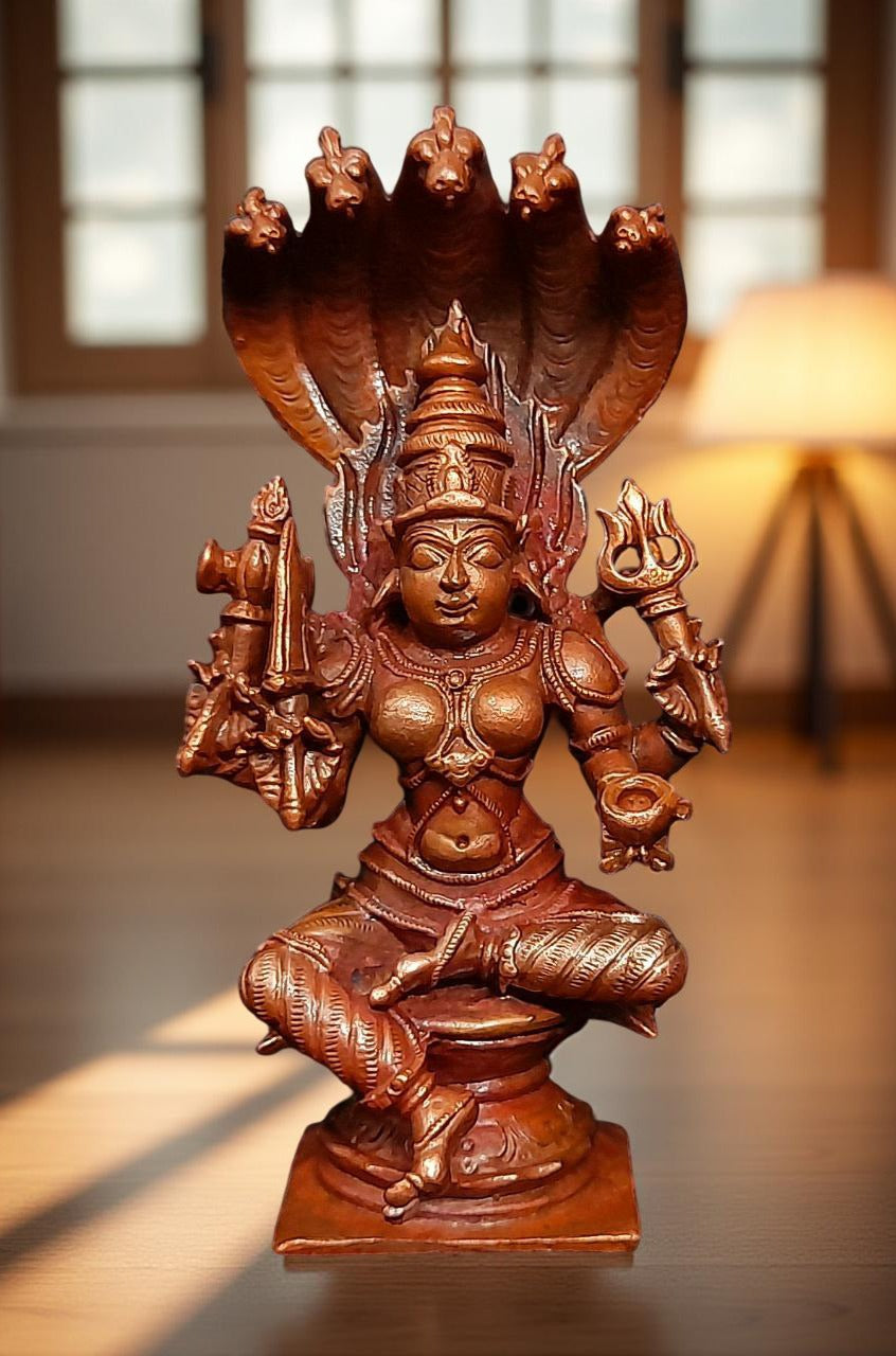 Sacred Copper Goddess Amman Idol – 4.8 Inches, 450 Grams, Handmade Patina Antique Finish, Pack of 1 Piece