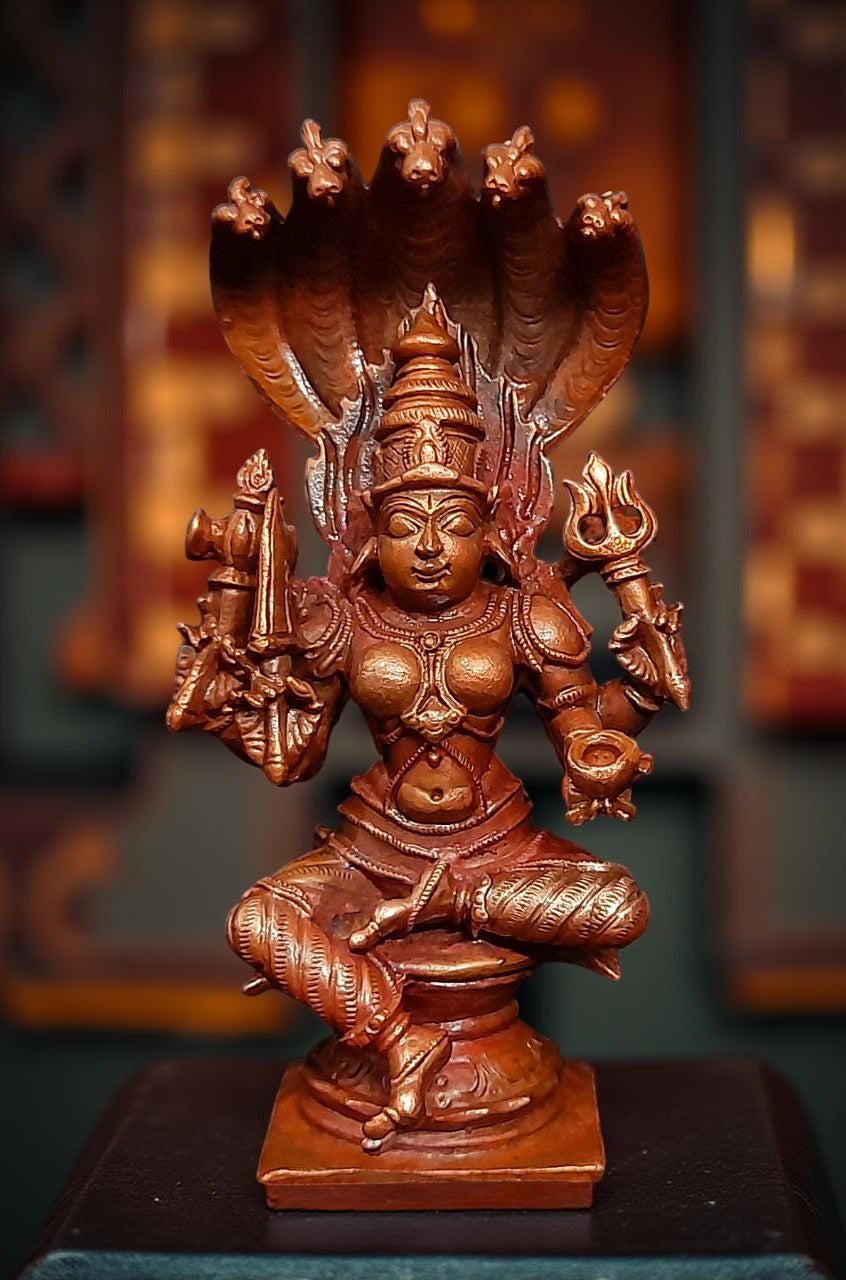 Sacred Copper Goddess Amman Idol – 4.8 Inches, 450 Grams, Handmade Patina Antique Finish, Pack of 1 Piece