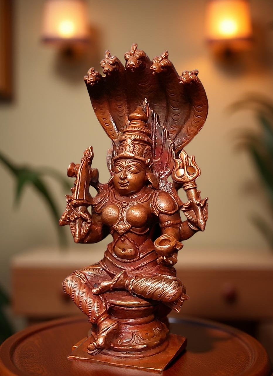 Sacred Copper Goddess Amman Idol – 4.8 Inches, 450 Grams, Handmade Patina Antique Finish, Pack of 1 Piece