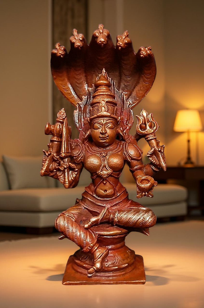 Sacred Copper Goddess Amman Idol – 4.8 Inches, 450 Grams, Handmade Patina Antique Finish, Pack of 1 Piece