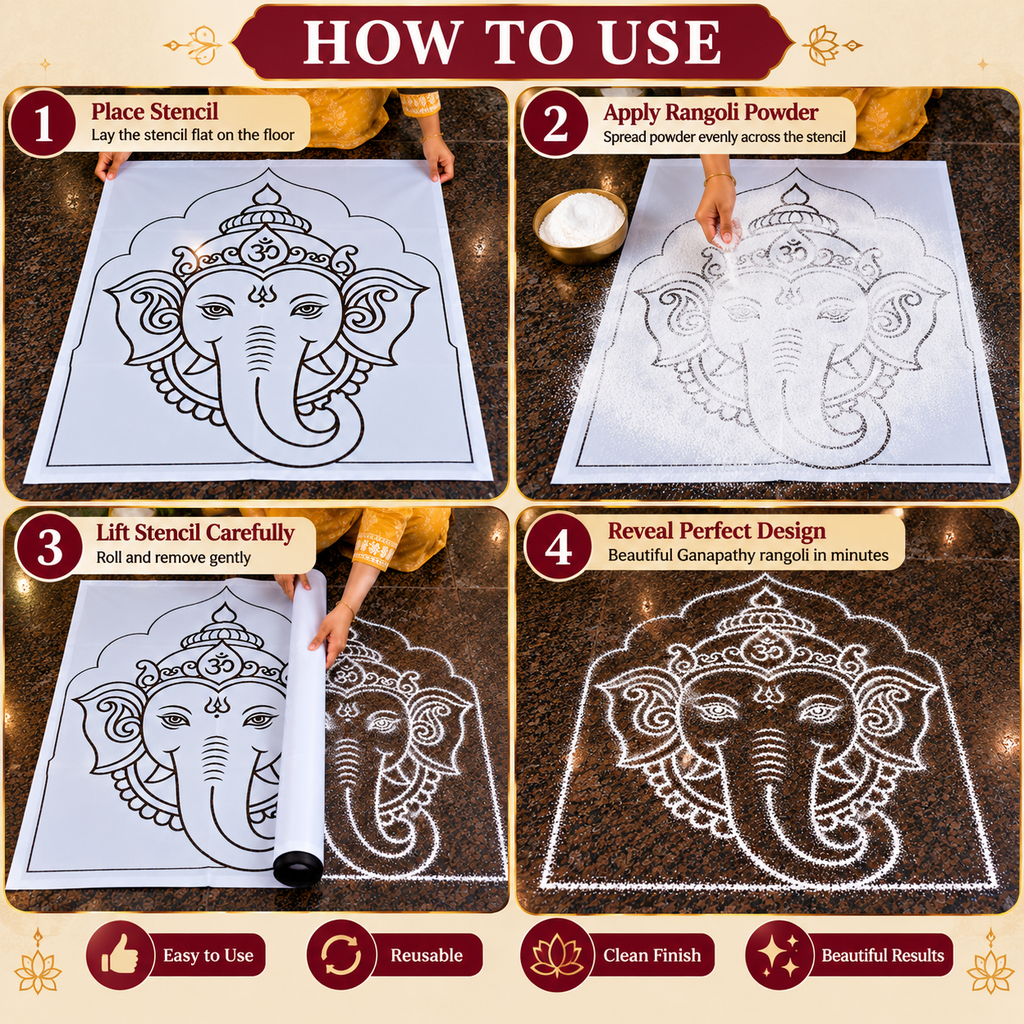 Sacred Guru Ganapati Face Flex Stencil – Reusable Rangoli & Kolam Design Stencil