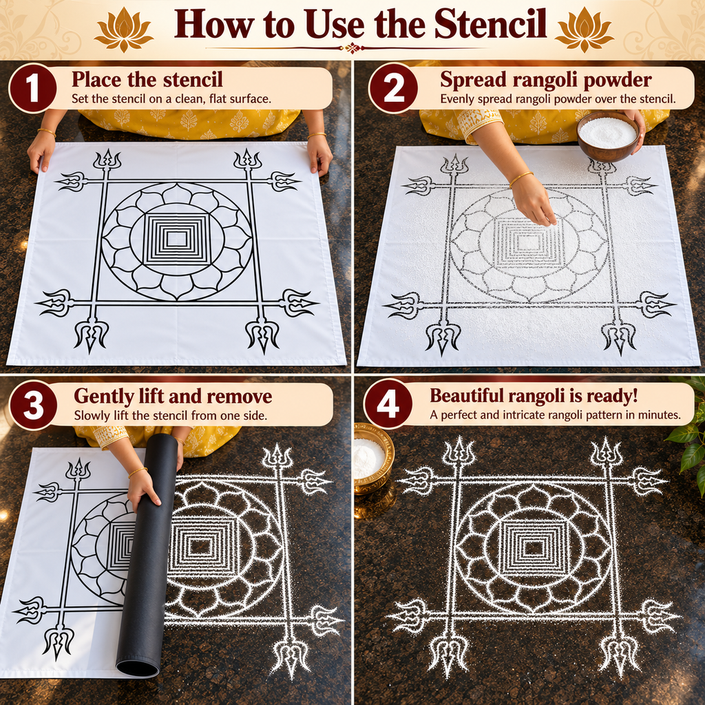 Mrithvigayam Flex Stencil _ 3Feet  | Traditional Shiva Trishul Kolam Rangoli Design