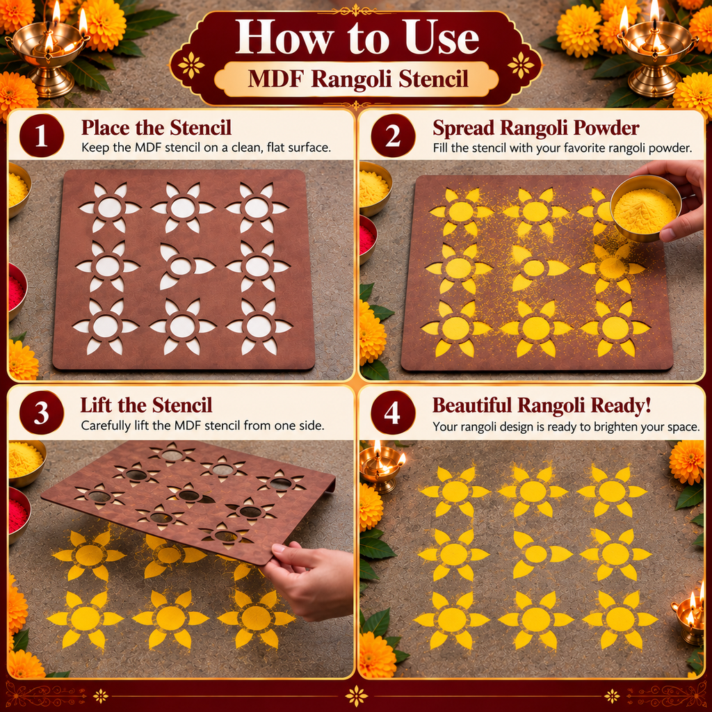 Vardhini Kalash MDF Rangoli Stencil | Traditional Kalash Kolam Design | Reusable Pooja & Festival Stencil