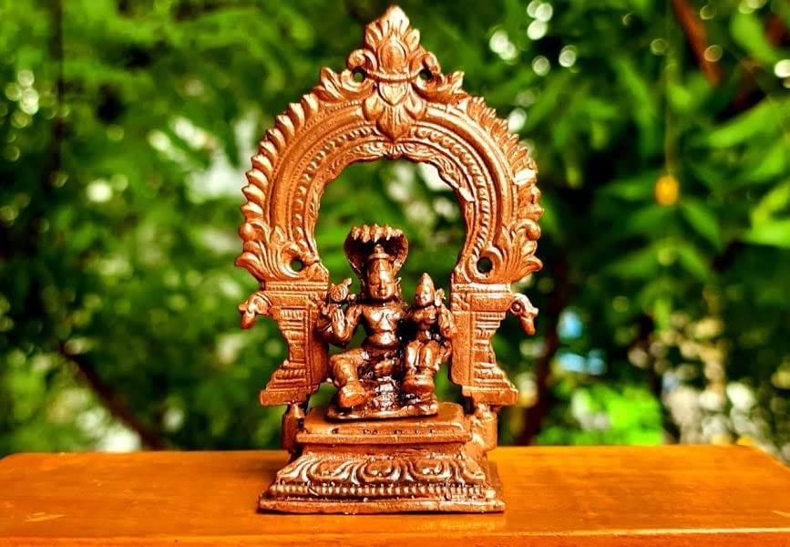 Brownish-Orange Copper Idols Of God Srinivasa Perumal With Prabhavalli, 3.3 Inches, 146G, Patina Antique Finish, Pack Of 2 Piece