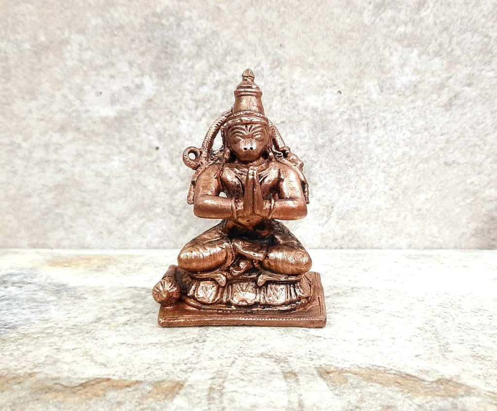 Sacred Lord Hanuman Solid Copper Idol – 6.3 cm | 147 Grams | Antique Patina Finish | Handcrafted Temple Murti