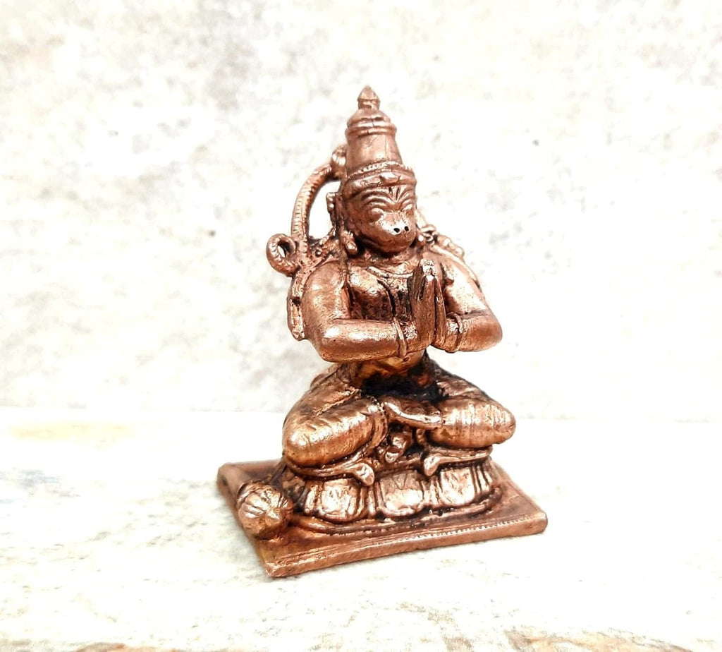Sacred Lord Hanuman Solid Copper Idol – 6.3 cm | 147 Grams | Antique Patina Finish | Handcrafted Temple Murti