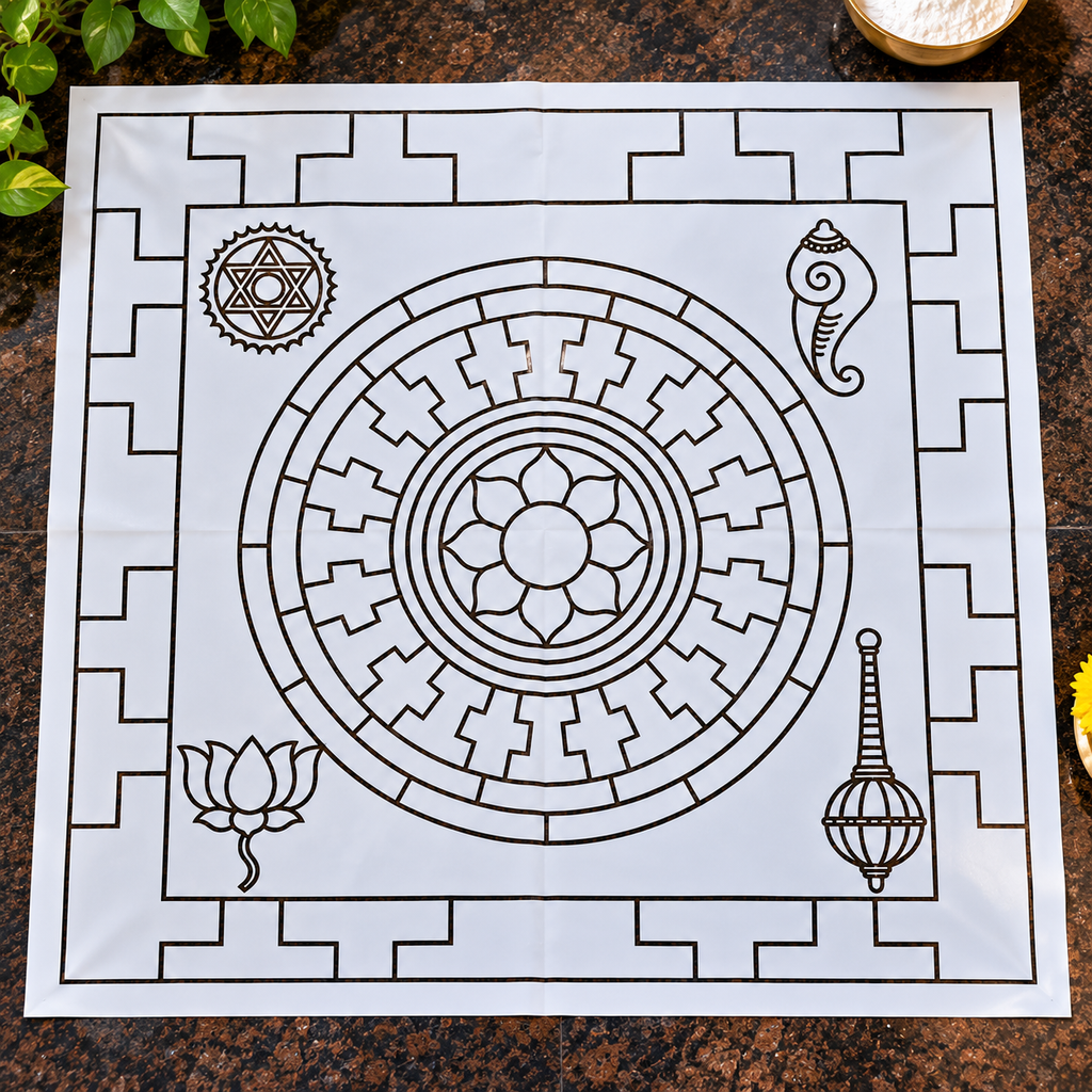 Chakrabjam Flex Stencil - 3.5 Feet  | Sacred Rangoli & Kolam Design | Reusable Pooja Stencil
