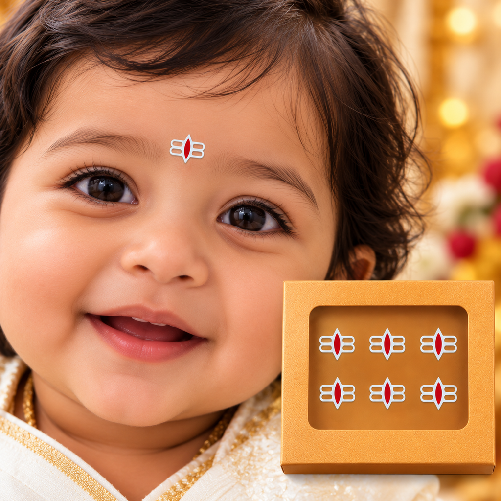 Traditional Lotus Tilak Designer Bindi Set of 6 stickers | Premium White & Red Spiritual Bindis for Pooja & Festivals