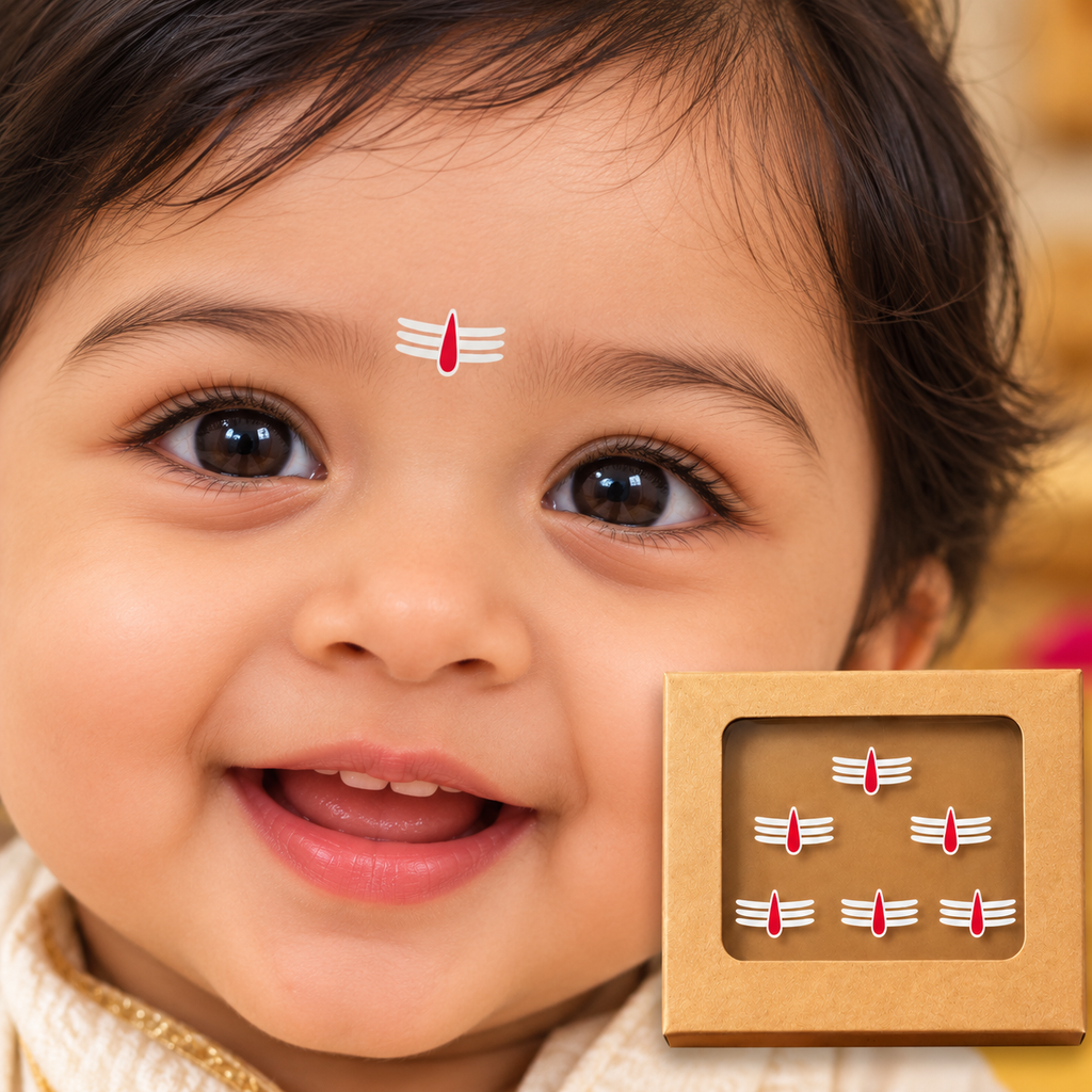 Premium Tripundra Tilak Bindi Set – White Vibhuti & Red Kumkum Design |Bindis Sticker 6