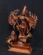 Brownish-Orange Copper Idols Of God Mahishasura Mardhini Idol, 7.8 Inches, 1.1 Kg, Patina Antique Finish, Pack Of 1 Piece