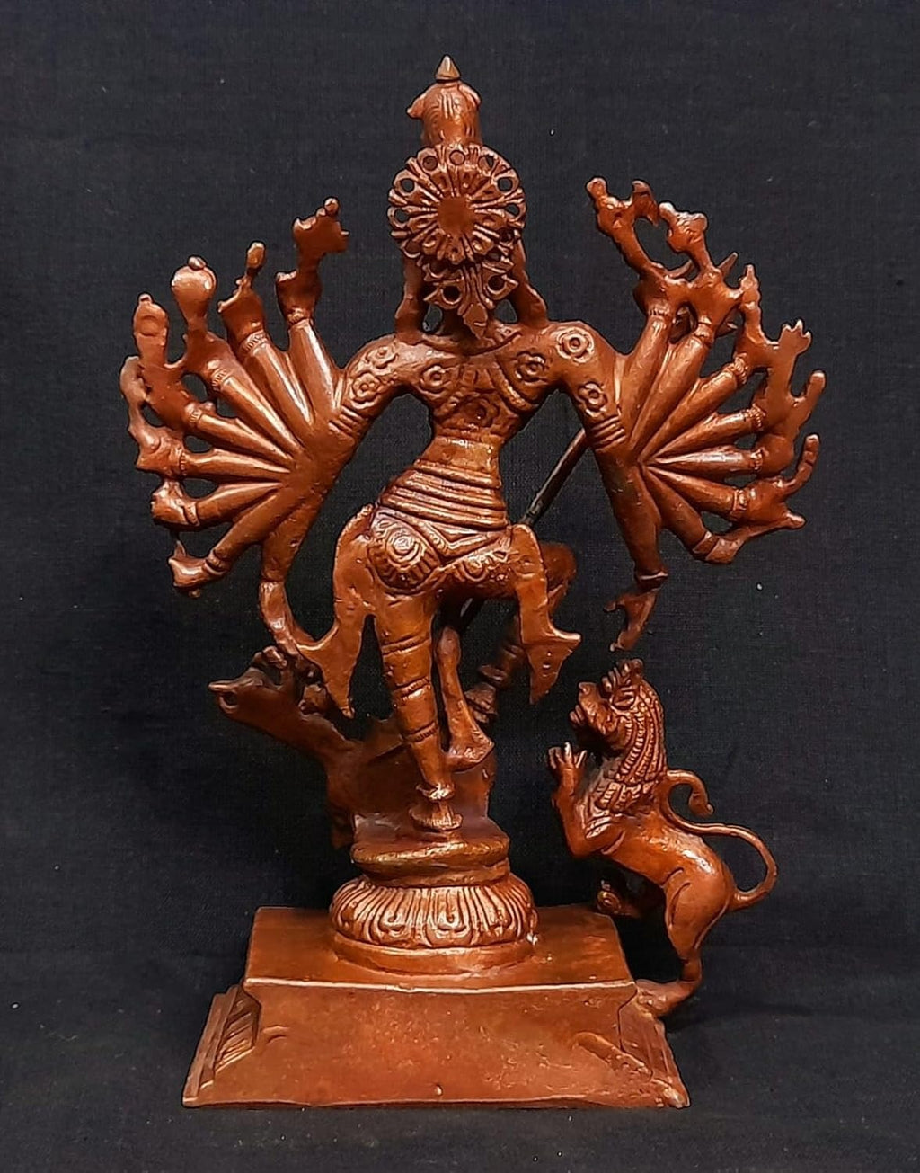 Brownish-Orange Copper Idols Of God Mahishasura Mardhini Idol, 7.8 Inches, 1.1 Kg, Patina Antique Finish, Pack Of 1 Piece