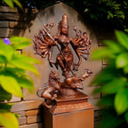 Brownish-Orange Copper Idols Of God Mahishasura Mardhini Idol, 7.8 Inches, 1.1 Kg, Patina Antique Finish, Pack Of 1 Piece