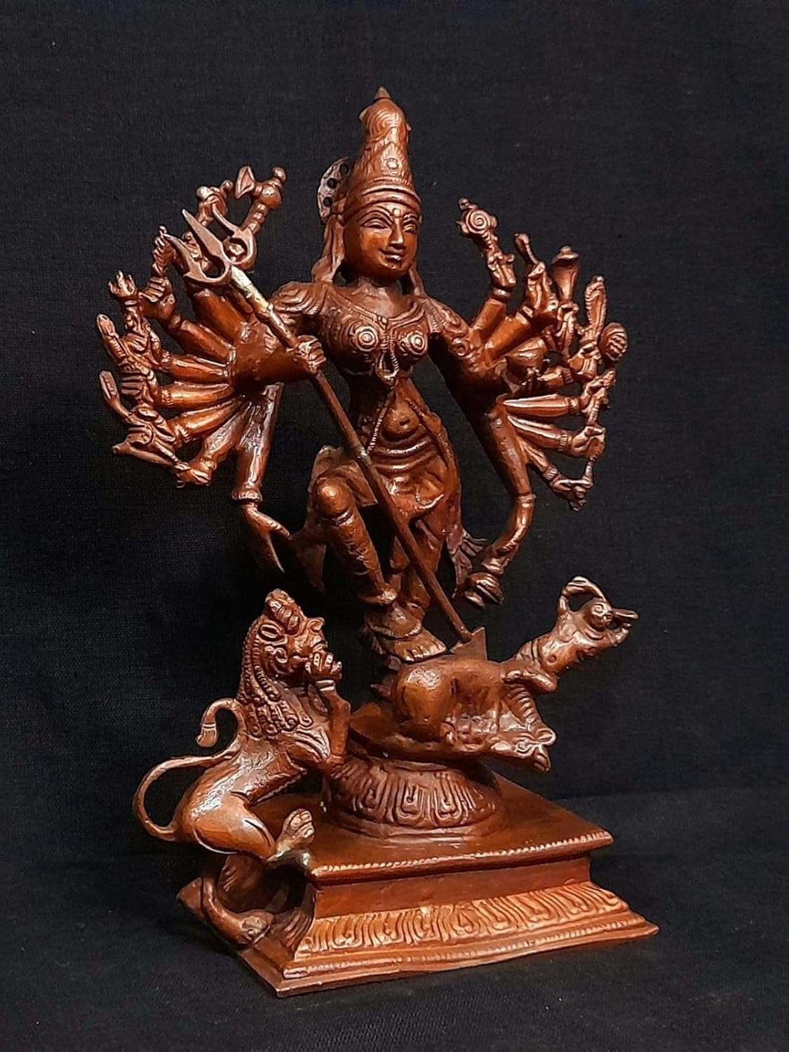 Brownish-Orange Copper Idols Of God Mahishasura Mardhini Idol, 7.8 Inches, 1.1 Kg, Patina Antique Finish, Pack Of 1 Piece