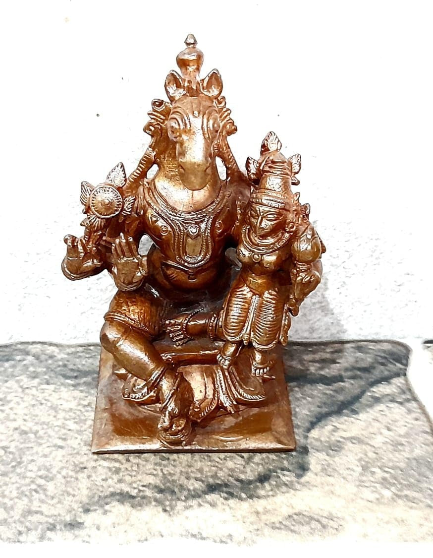 Brown Copper Idols Of God Sri Lakshmi Hayagreeva Avataram 3.2 Inches, 253G, Patina Antique Finish Pack Of 1 Piece
