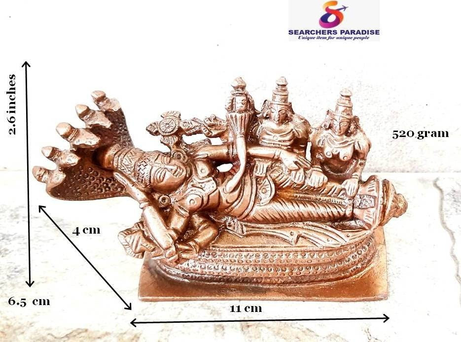 Brownish-Orange Copper Idols Of God Sri Ranganathar With Goddess Lakshmi By Unikraf , 2.6 Inches, 530G, Patina Antique Finish, Pack Of 1 Piece