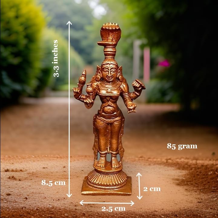 Sacred Copper Kolhapur Mahalakshmi Idol – 3.3 Inches, 85 Grams, Handmade Antique Finish, Pack of 1 Piece