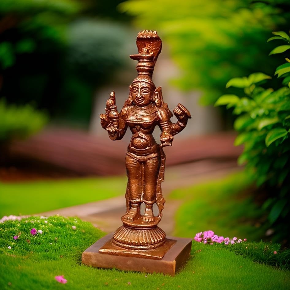 Sacred Copper Kolhapur Mahalakshmi Idol – 3.3 Inches, 85 Grams, Handmade Antique Finish, Pack of 1 Piece