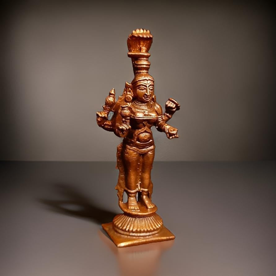 Sacred Copper Kolhapur Mahalakshmi Idol – 3.3 Inches, 85 Grams, Handmade Antique Finish, Pack of 1 Piece