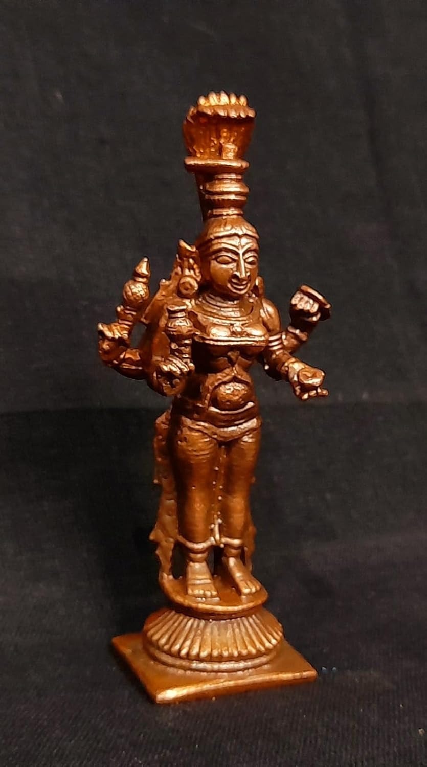 Sacred Copper Kolhapur Mahalakshmi Idol – 3.3 Inches, 85 Grams, Handmade Antique Finish, Pack of 1 Piece