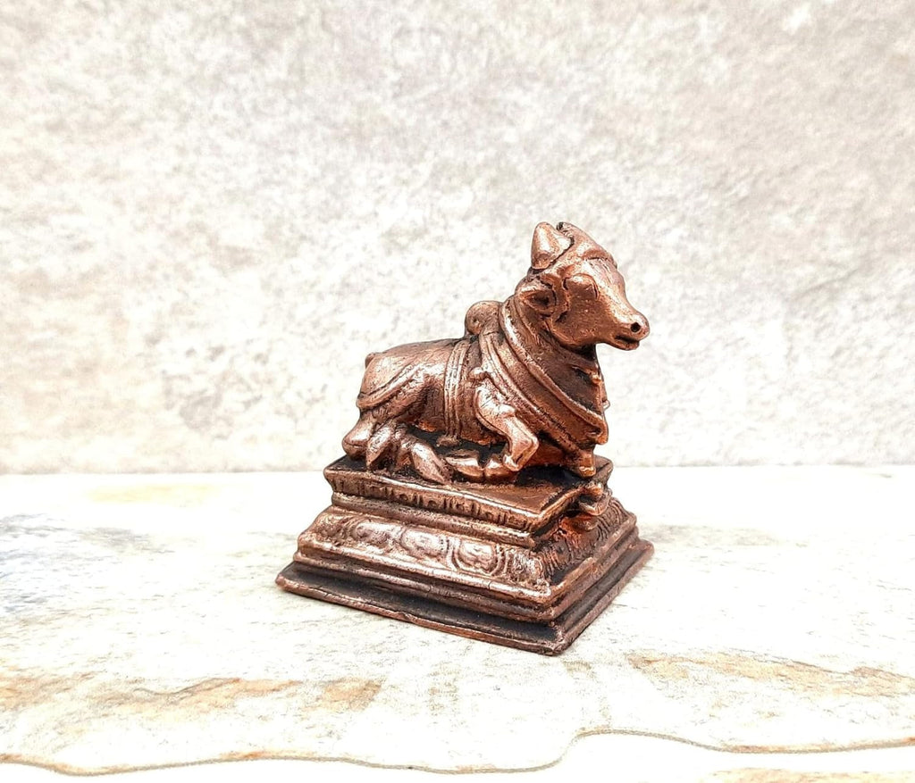 Brownish-Orange Copper Idolsby Unikraf , 5.3 Cm, Handmade Nandhi 152 G, Patina Antique Finish, Pack Of 1 Piece