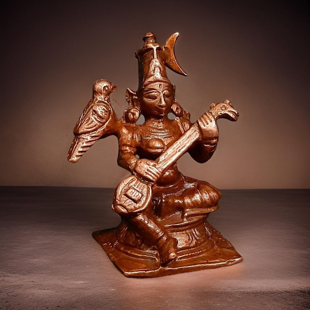 Sacred Raja Matangi Solid Copper Mini Idol – 1.6 Inches | 50 Grams | Antique Patina Finish | Handcrafted Tantric Devi Murti | Unikraf