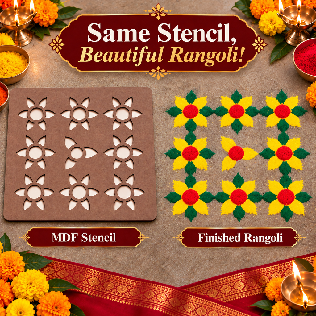 Vardhini Kalash MDF Rangoli Stencil | Traditional Kalash Kolam Design | Reusable Pooja & Festival Stencil