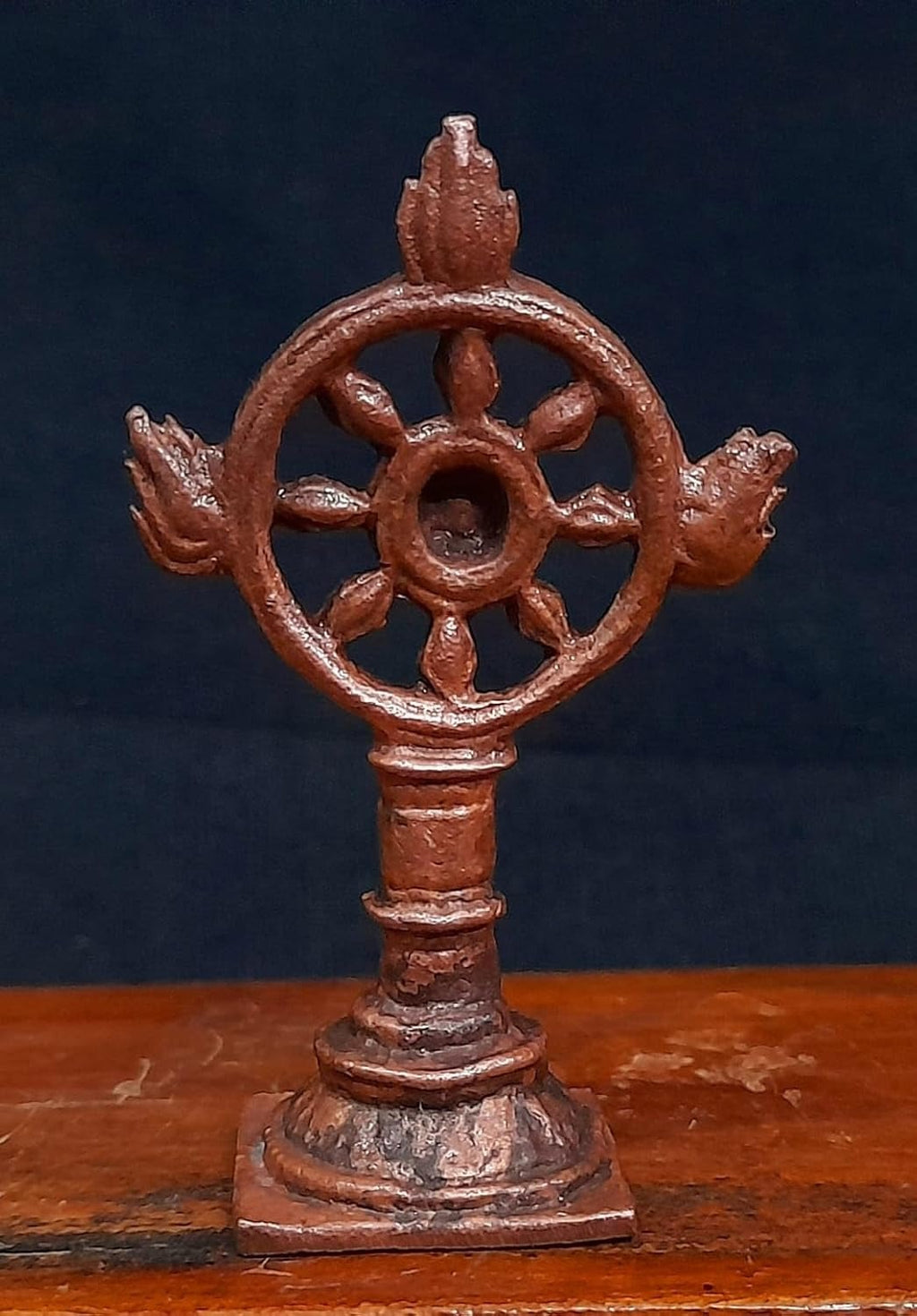 Sacred Sudarshana Chakra Solid Copper Idol – 2.1 Inches | Antique Patina Finish | Handcrafted Divine Disc of Lord Vishnu | Temple Style Murti | Unikraf