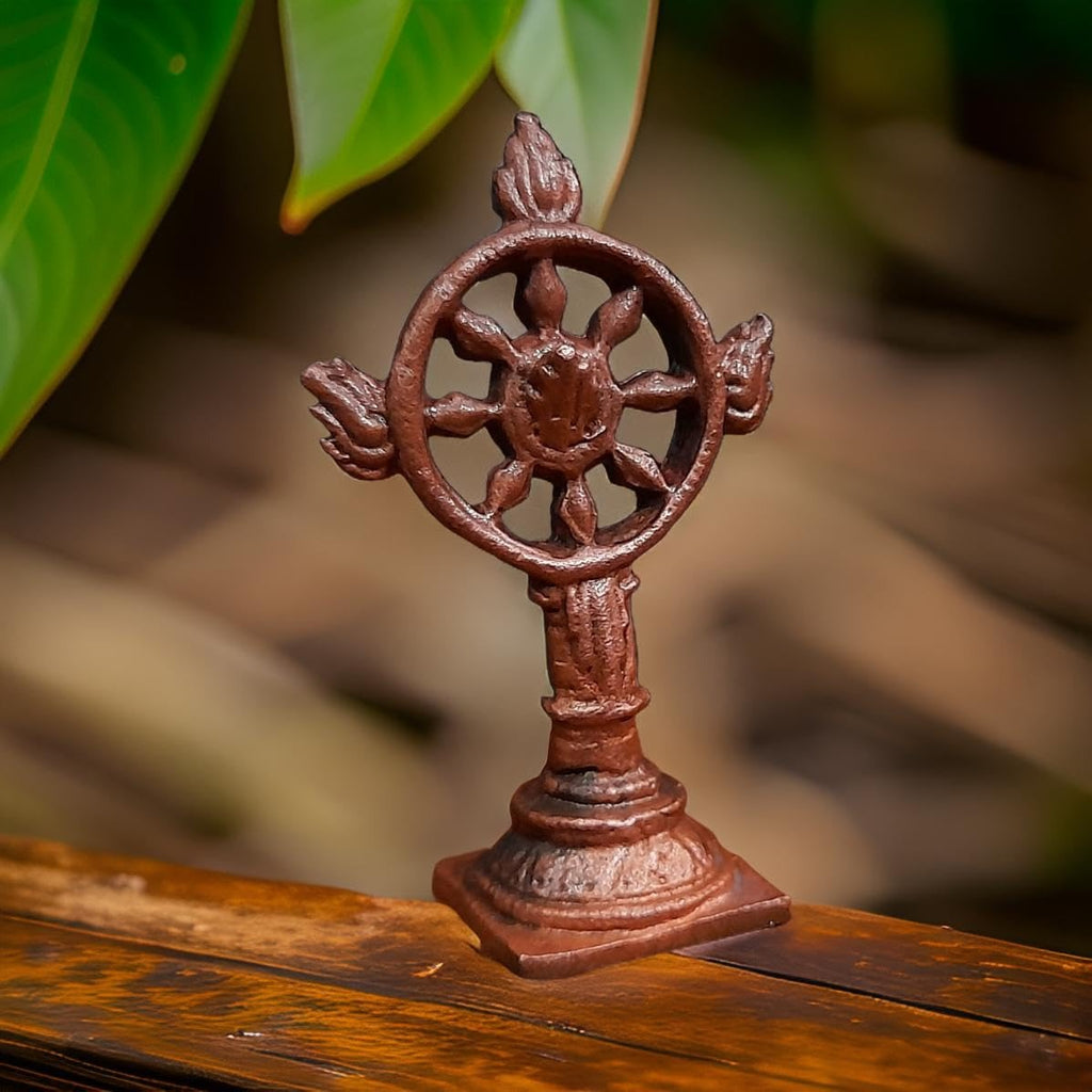 Sacred Sudarshana Chakra Solid Copper Idol – 2.1 Inches | Antique Patina Finish | Handcrafted Divine Disc of Lord Vishnu | Temple Style Murti | Unikraf