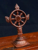 Sacred Sudarshana Chakra Solid Copper Idol – 2.1 Inches | Antique Patina Finish | Handcrafted Divine Disc of Lord Vishnu | Temple Style Murti | Unikraf