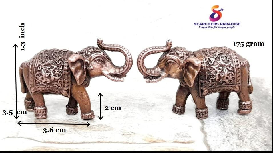 Brownish-Orange Copper Idols Indiaby, 1.3 Inches, Handmade Paired Elephant Idol 150 Gram, Patina Antique Finish, Pack Of 2 Piece