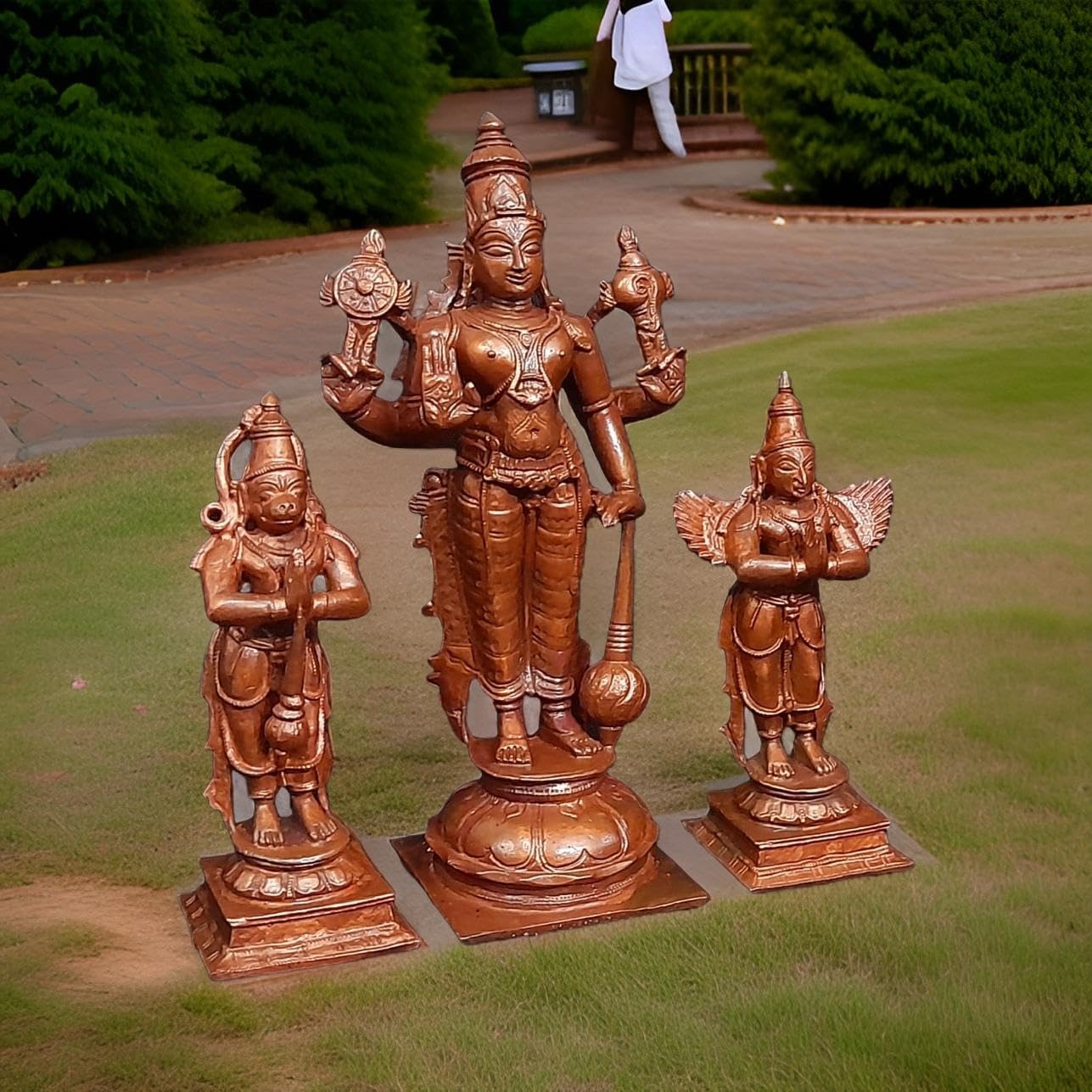 Brown, Copper Handmade Perumal Hanuman Garudar 6 Inches 1.1 Kg, Pack Of 3 Piece