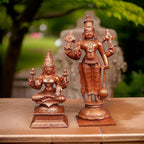 Sacred Srinivasa Perumal with Mahalakshmi Temple-Style Solid Copper Idols – 6 Inch | 1 kg | Antique Patina Finish