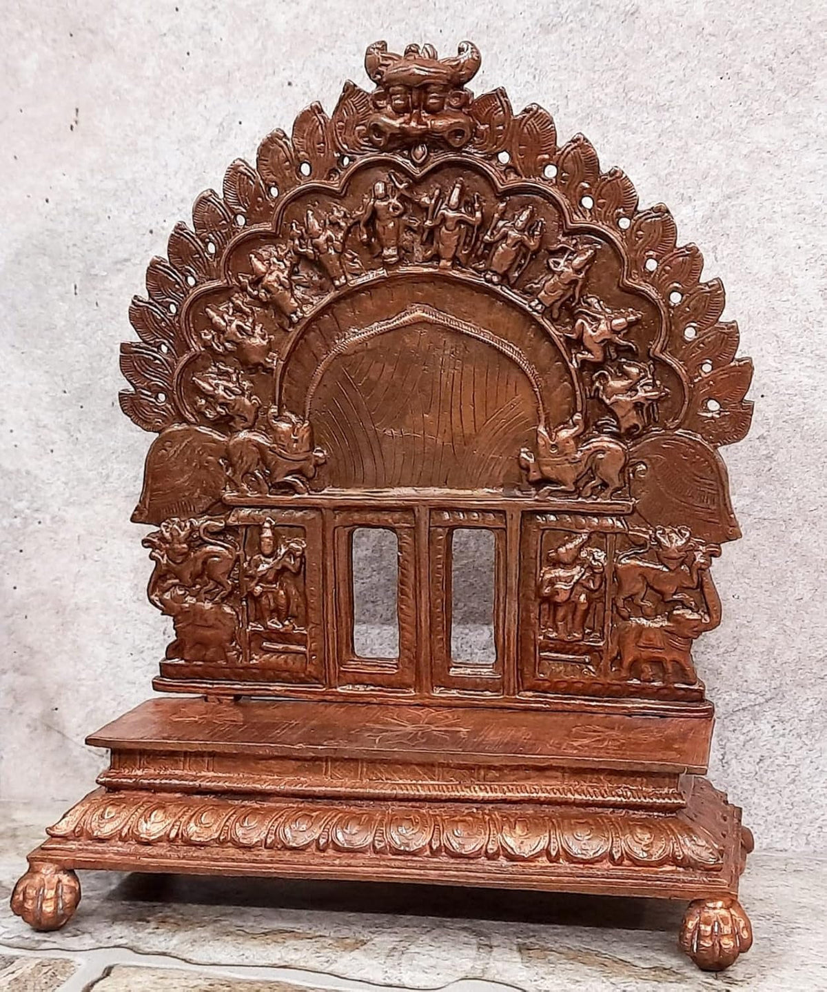 Brownish-Orange Copper Idols Of God Dasavadhara Prabhavali, 7.2 Inches, 1.1 Kg, Patina Antique Finish, Pack Of 1 Piece