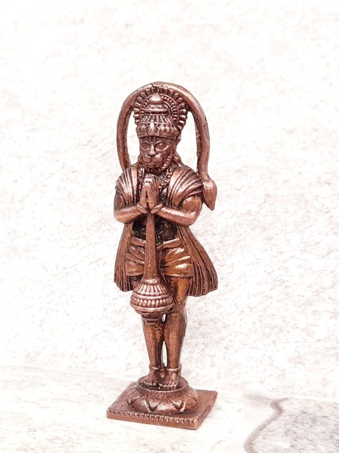 Brownish-Orange Copper Idols India, 2.6 Inches, Handmade Standing God Hanuman, 40G, Patina Antique Finish, Pack Of 1 Piece