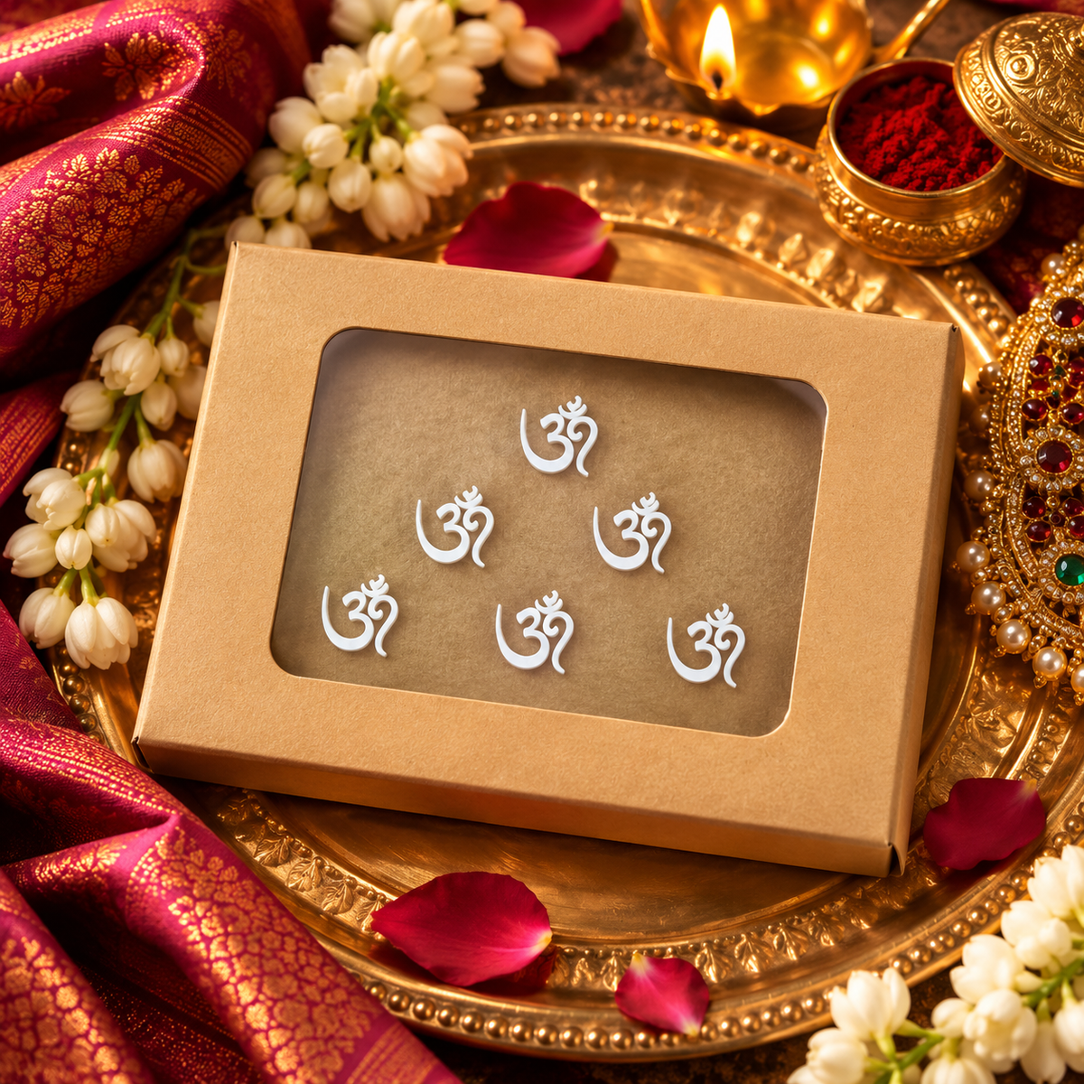 Divine Om Designer Bindi Set of 6 Bindi Stickers  | Sacred Spiritual Bindis for Pooja, Festivals & Daily Wear