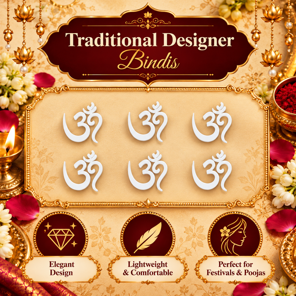 Divine Om Designer Bindi Set of 6 Bindi Stickers  | Sacred Spiritual Bindis for Pooja, Festivals & Daily Wear