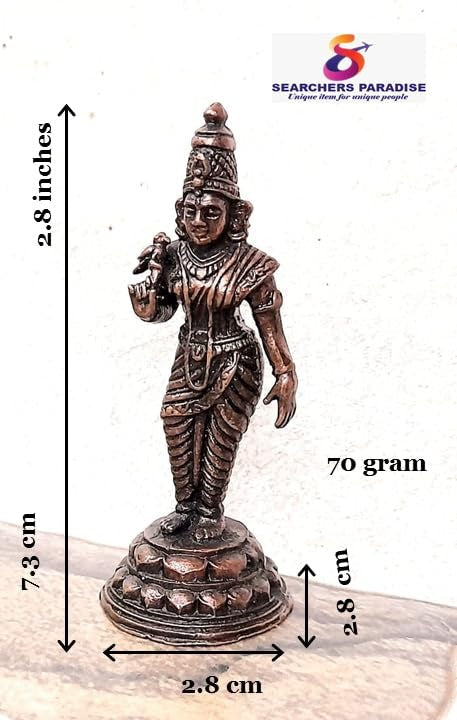 Brown Copper God Idols Meenakshi Devi 2.8 Inches, 70G, Handmade Copper God Idols, Pack Of 1 Piece