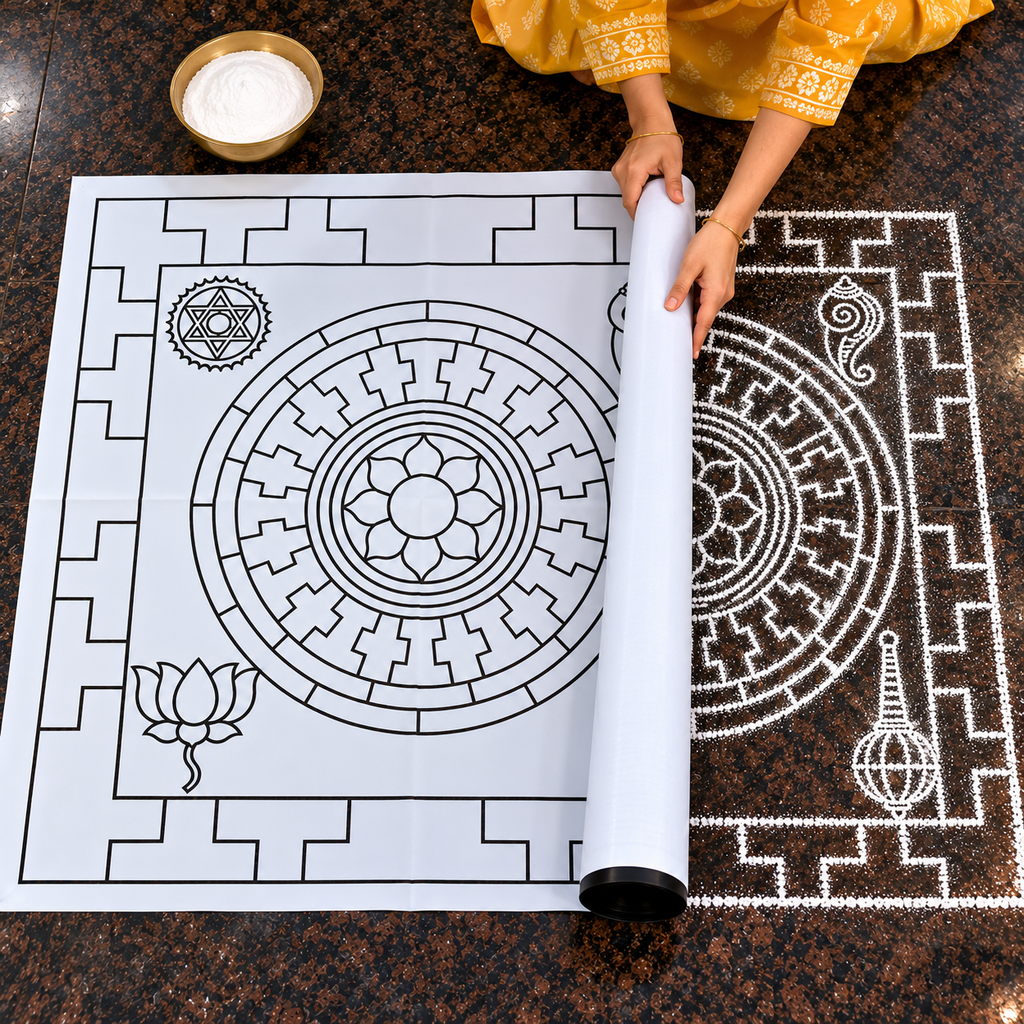 Chakrabjam Flex Stencil - 3.5 Feet  | Sacred Rangoli & Kolam Design | Reusable Pooja Stencil
