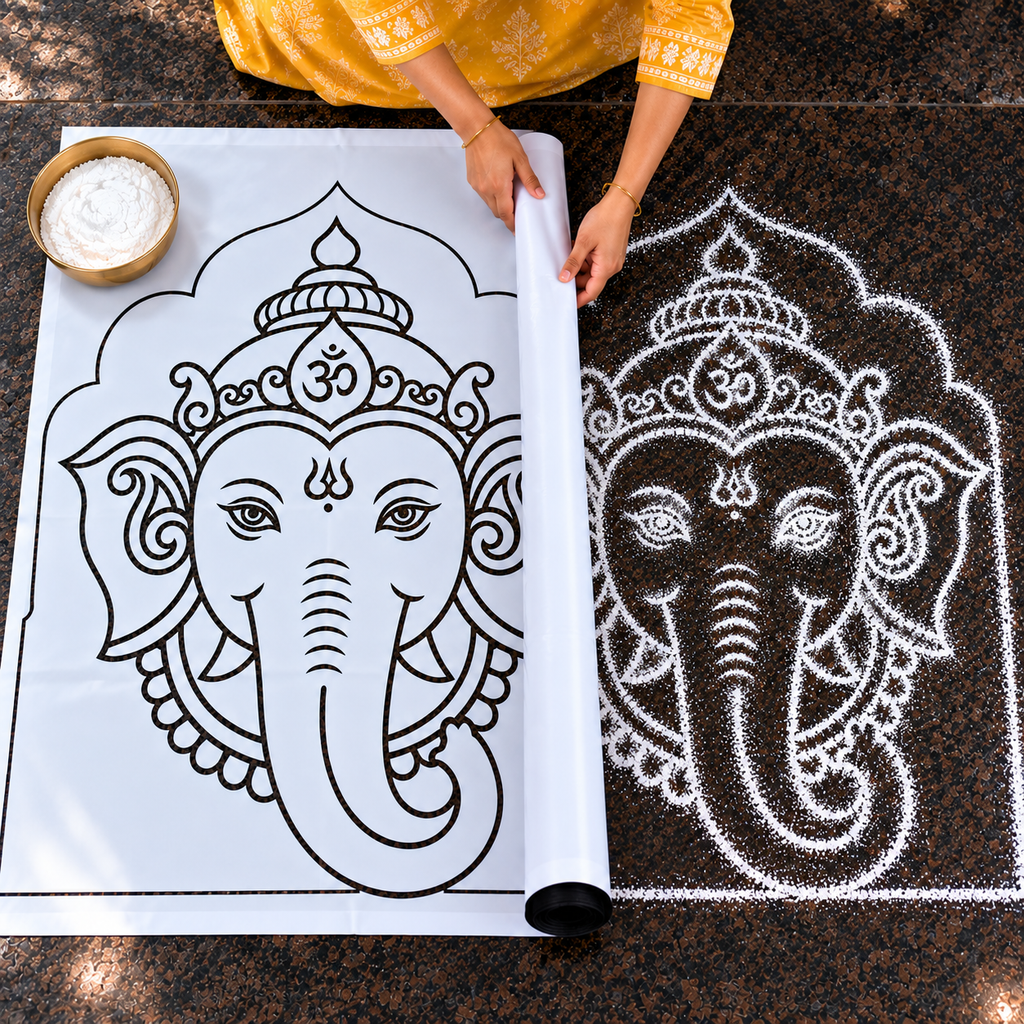 Sacred Guru Ganapati Face Flex Stencil – Reusable Rangoli & Kolam Design Stencil