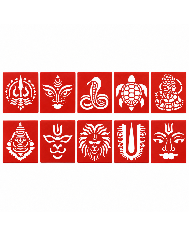 Combo P_10_2 | Premium Coconut Decoration Stencil Set | Reusable Velvet Stencils for Varalakshmi Vratham, Navaratri & Temple Poojas | Pack of 10 Designs