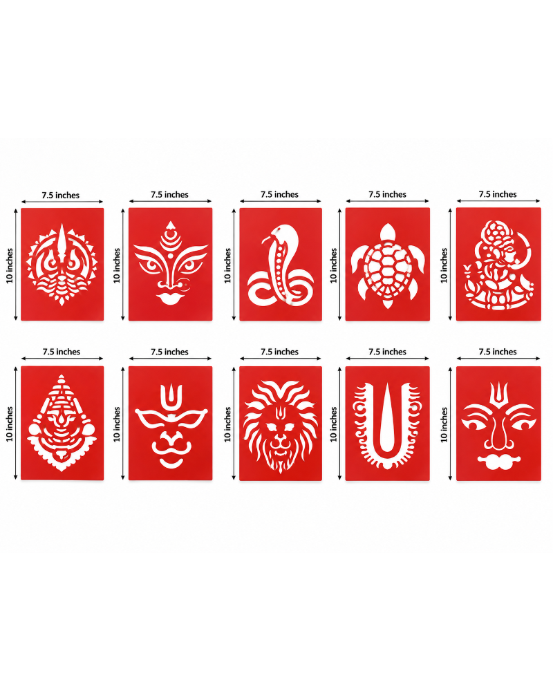 Combo P_10_2 | Premium Coconut Decoration Stencil Set | Reusable Velvet Stencils for Varalakshmi Vratham, Navaratri & Temple Poojas | Pack of 10 Designs