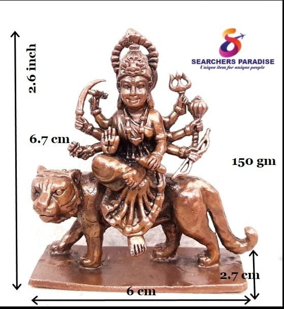 Brownish-Orange Copper Idols, 2.6 Inches, Handmade Goddess Durga, 150G, Patina Antique Finish, Pack Of 1 Piece