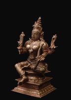 Brownish-Orange Copper Idols India, 4.3 Inches, Handmade Goddess Raja Rajeswari 479 Gram, Patina Antique Finish, Pack Of 1 Piece