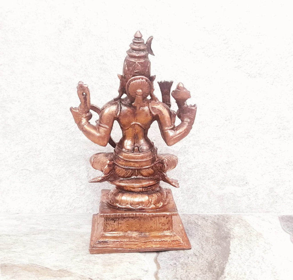 Brownish-Orange Copper Idols India, 4.3 Inches, Handmade Goddess Raja Rajeswari 479 Gram, Patina Antique Finish, Pack Of 1 Piece