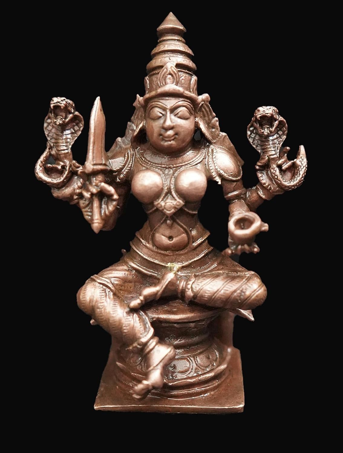 Sacred Copper Goddess Mariamman (Amman) Idol – 4 Inches, 380 Grams, Handmade Patina Antique Finish, Pack of 1 Piece