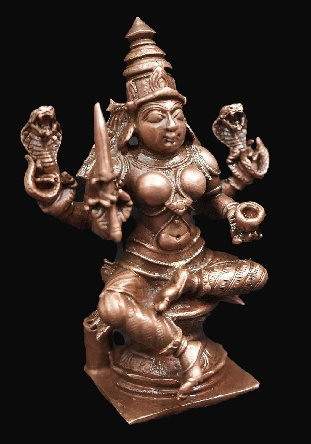 Sacred Copper Goddess Mariamman (Amman) Idol – 4 Inches, 380 Grams, Handmade Patina Antique Finish, Pack of 1 Piece