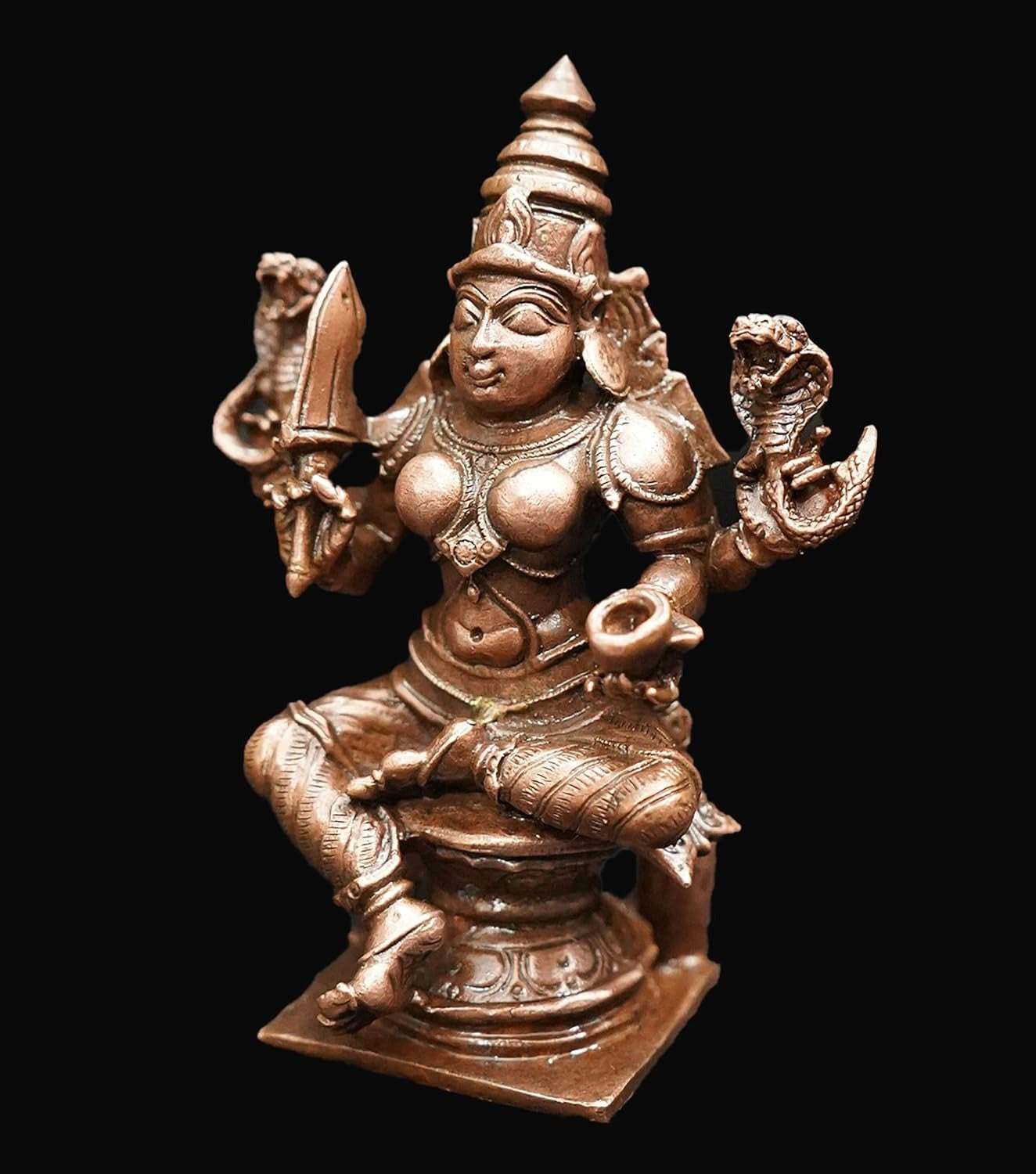 Sacred Copper Goddess Mariamman (Amman) Idol – 4 Inches, 380 Grams, Handmade Patina Antique Finish, Pack of 1 Piece